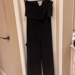 Lulu's Black Strapless Jumpsuit with Flowing Legs